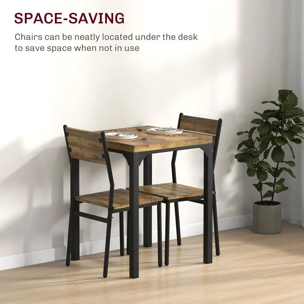 HOMCOM 3 Pcs Compact Dining Table 2 Chairs Set in Brown 4