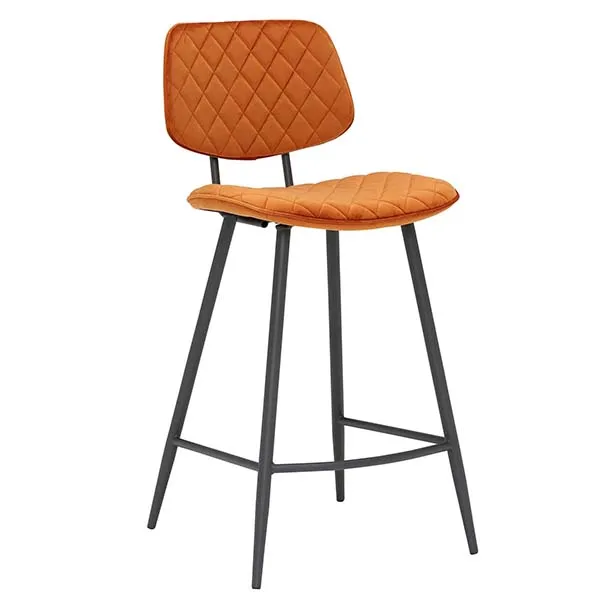 Archer Bar Stool In Orange - Metal Frame With Quilted Seat Cushion And Back Rest -W45 x D53 x H95cm