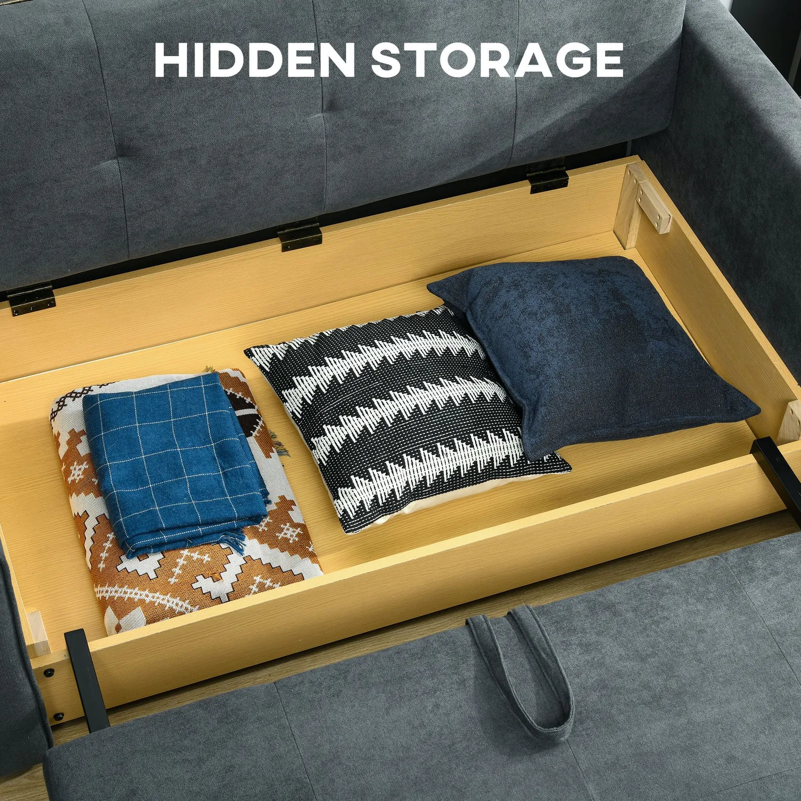 HOMCOM Convertible 2 Seater Sofa Bed with 2 Cushions Storage for Living Room in Dark Grey 6