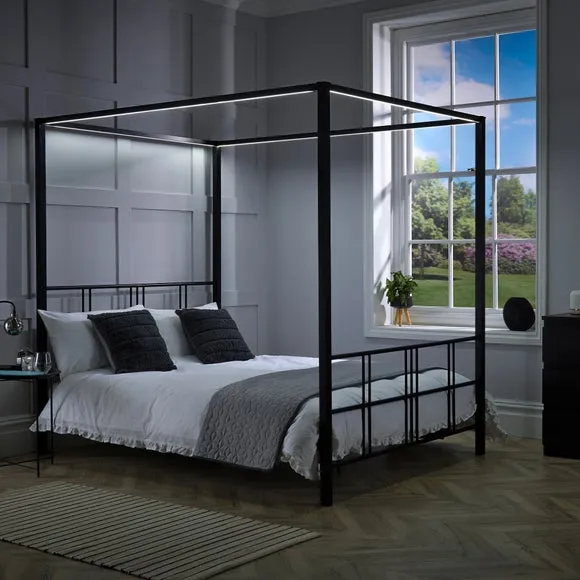 X Rocker Living Fern 4 Poster Bed with LED Lights