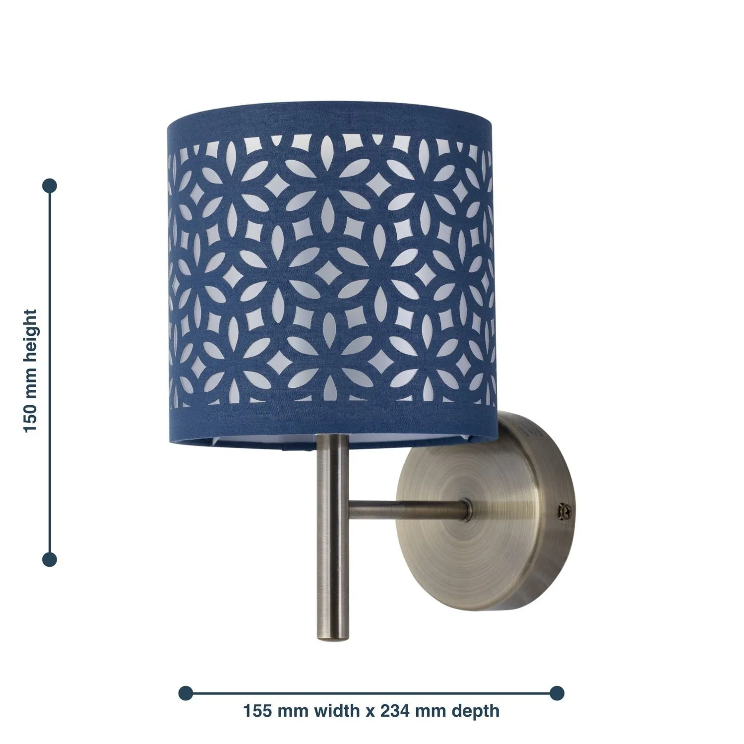 First Choice Lighting Brea - Antique Brass Wall Light with Navy Blue Cut Out Shade in Gold 5