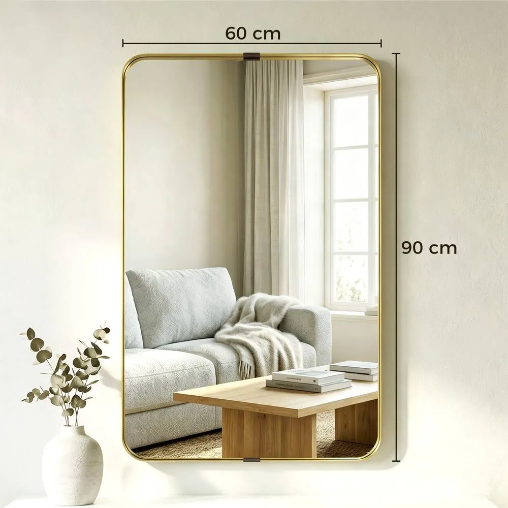 HOMCOM Rectangular Wall Mirror, 90 x 60 cm Wall Mounted Bathroom Mirror in Gold 3