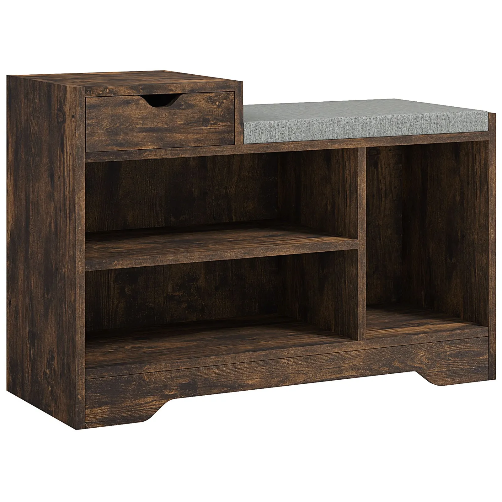 HOMCOM Upholstered Entryway Shoe Bench with Storage Drawer Open Shelf in Brown 2