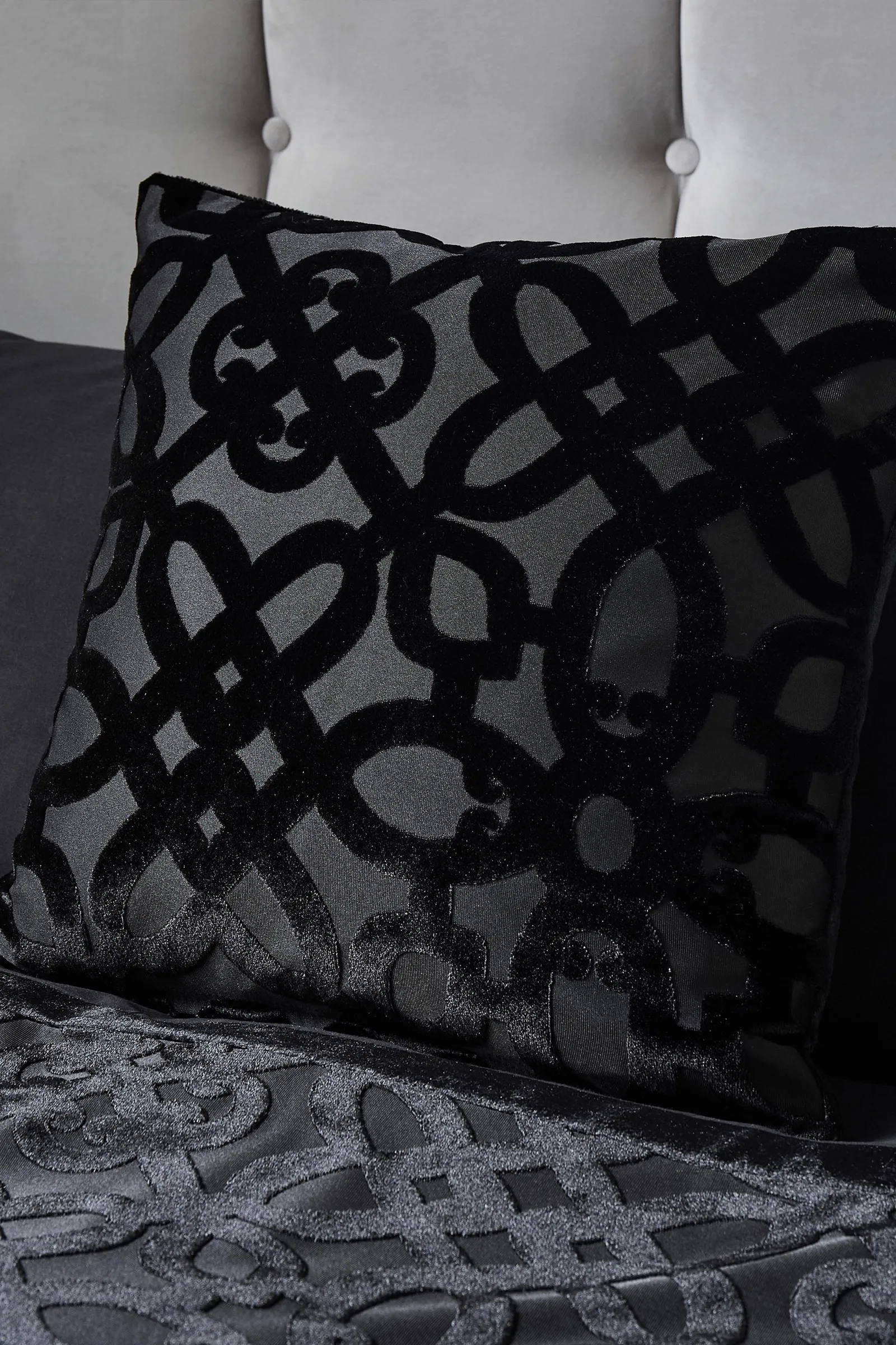 Catherine Lansfield 'Lattice Cut Velvet' Cushion in Black