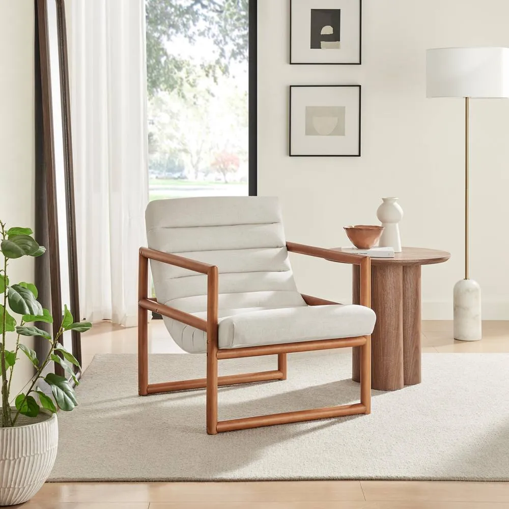 FurnitureboxUK Cassia Beige Fabric Mid Century Modern Accent Chair