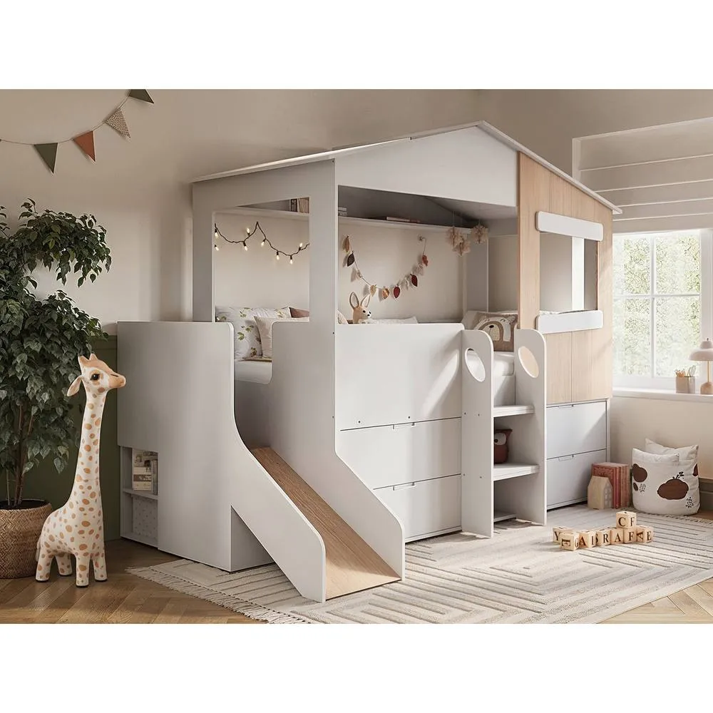 Flair Dreamland House Midsleeper with Slide & Storage in White