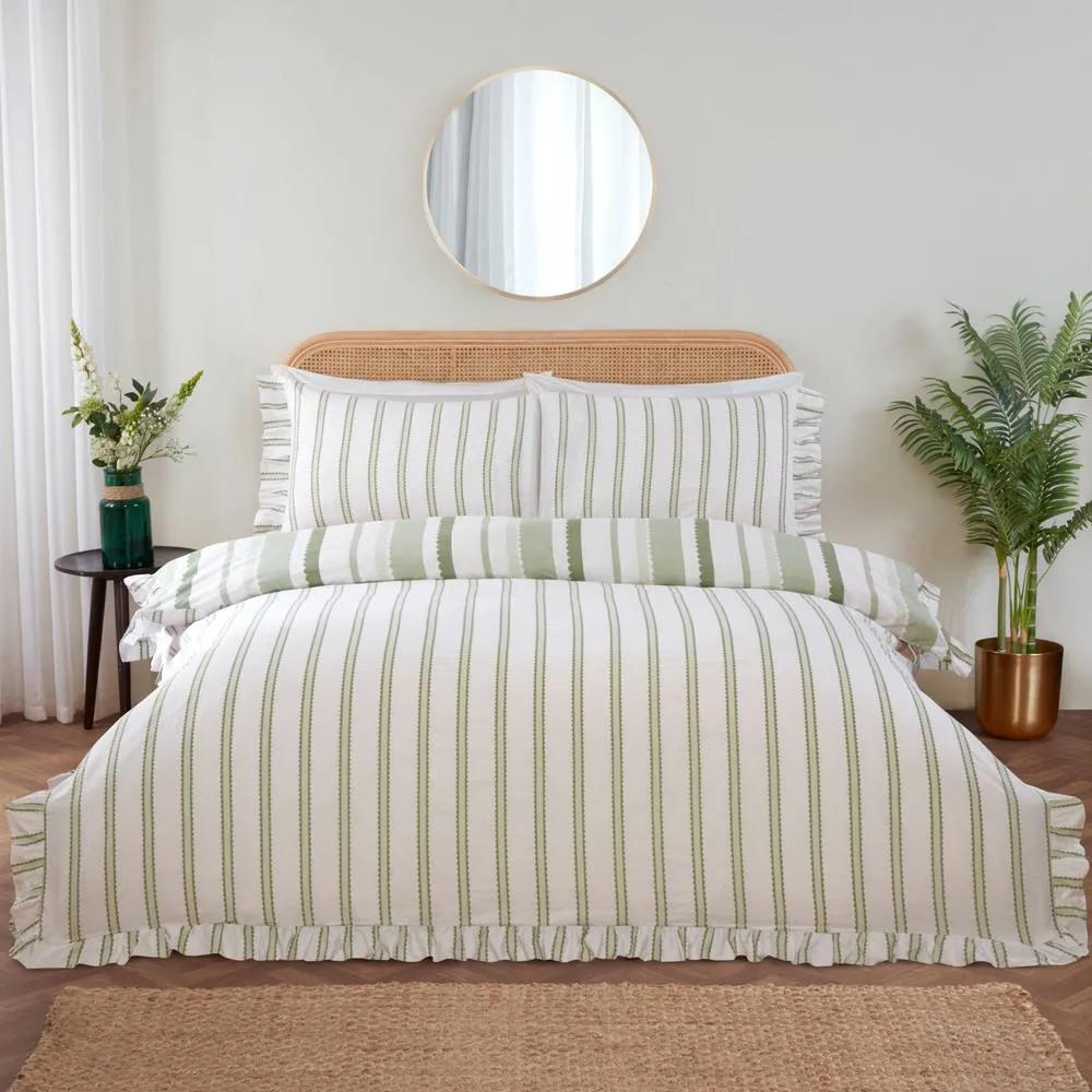 Rapport Home Maya Stripe Polycotton Reversible Duvet Cover Set with Pillowcase in Green 5
