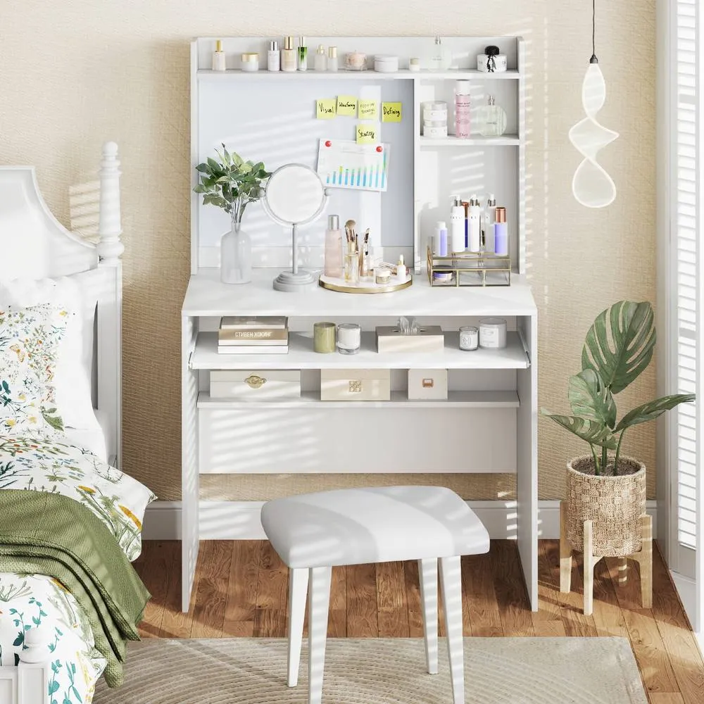 Costway Computer Desk Home Office Writing Table w/ Magnetic Bulletin Board in White 4