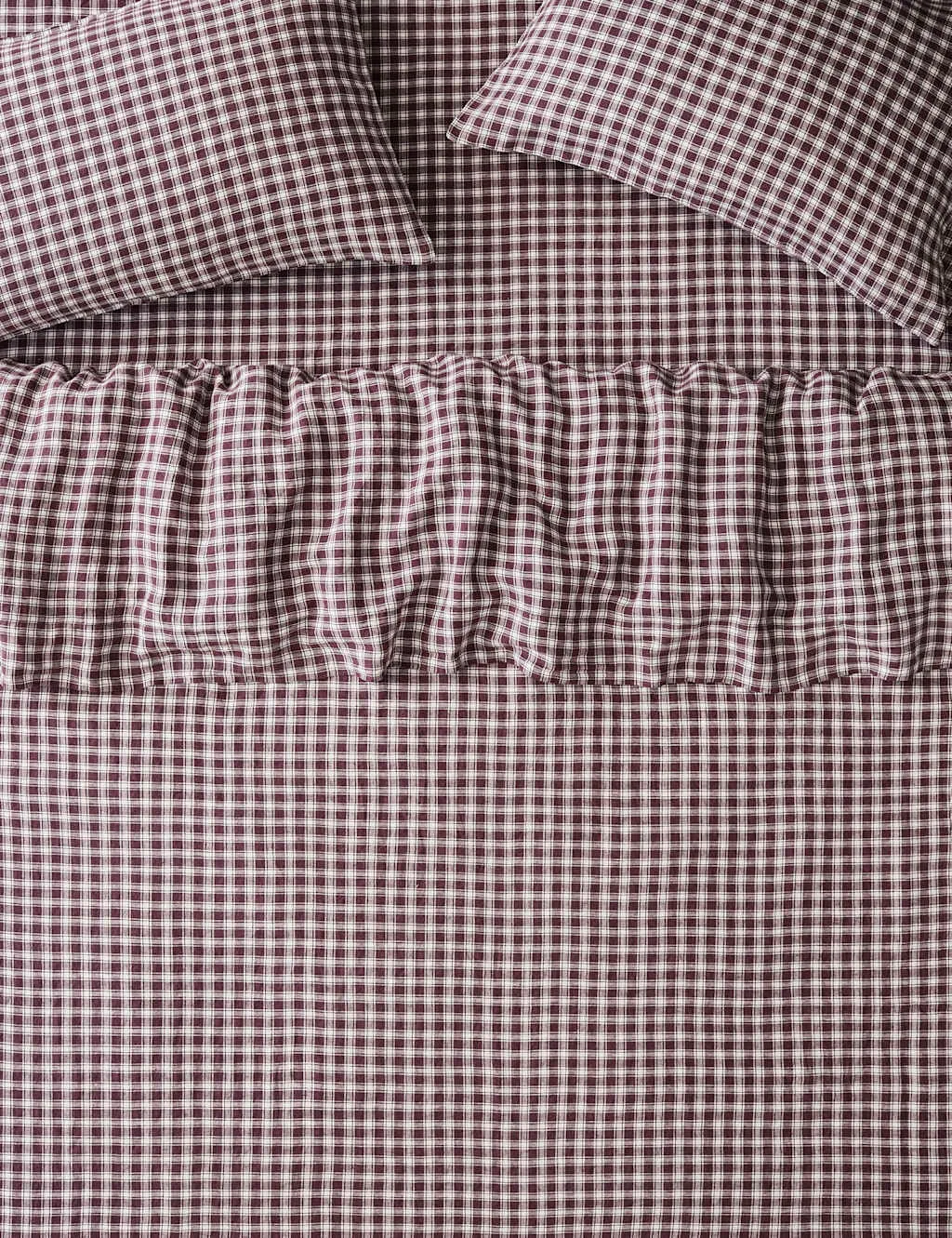 Piglet In Bed Pure Linen Gingham Duvet Cover Dark Berry