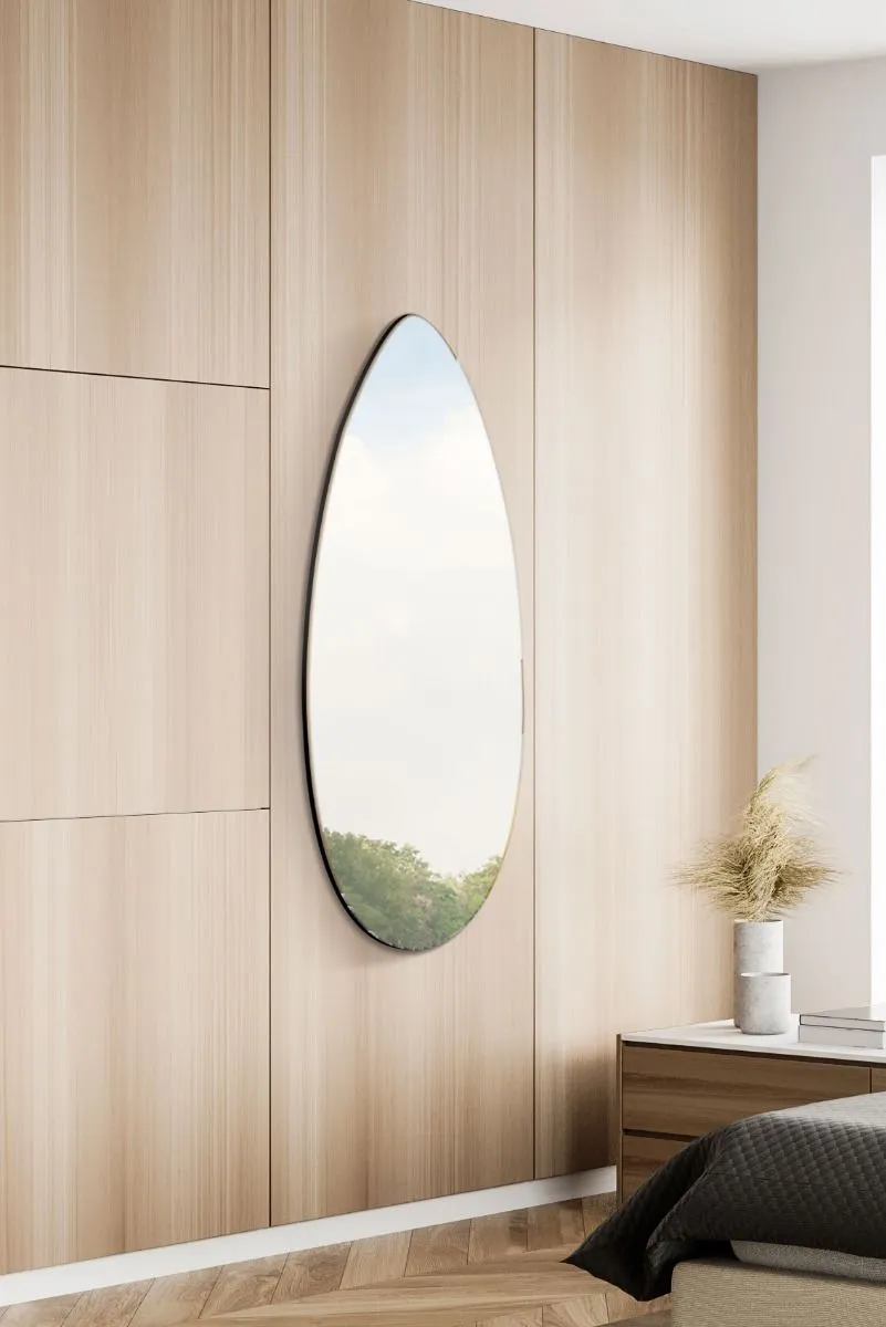 MirrorOutlet The Tear Drop - Frameless Glass Wall Mirror 47" X 18" (120CM X 45CM) in Silver 2