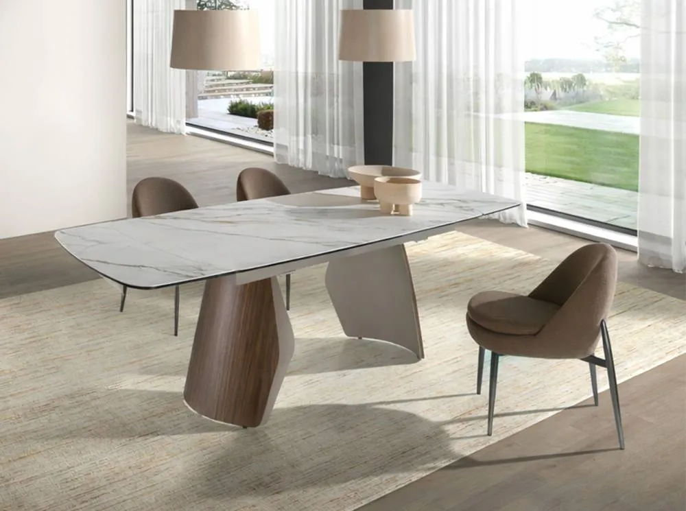 Angel Cerda Oval Extendable Dining Table with Porcelain-Marble Top in White 3