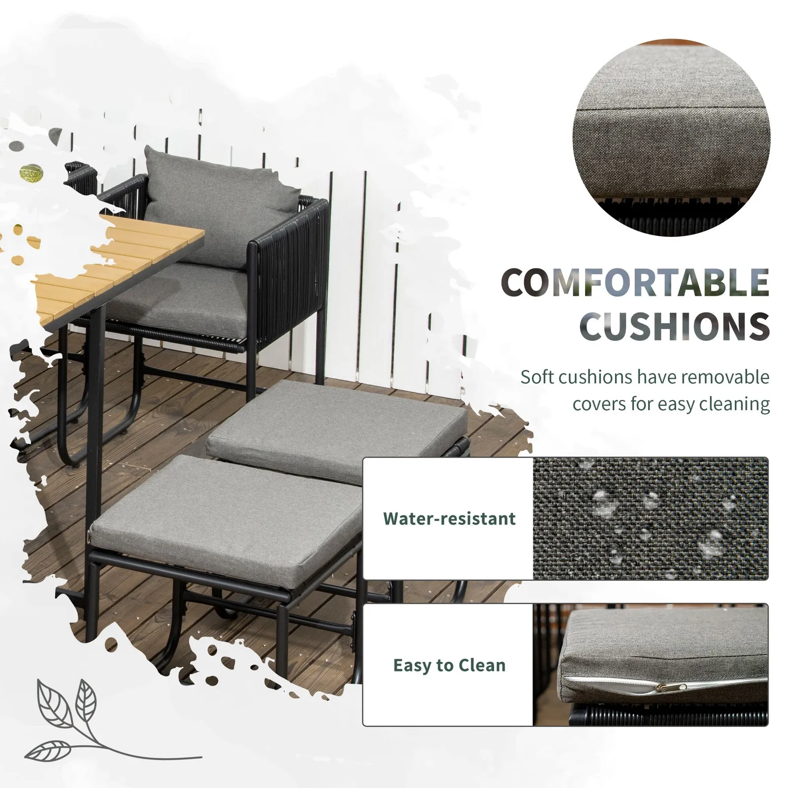 OUTSUNNY 11-PC Rattan Dining Set, 10-seater Table & Chair Sets with Space-saving Design in Black 6