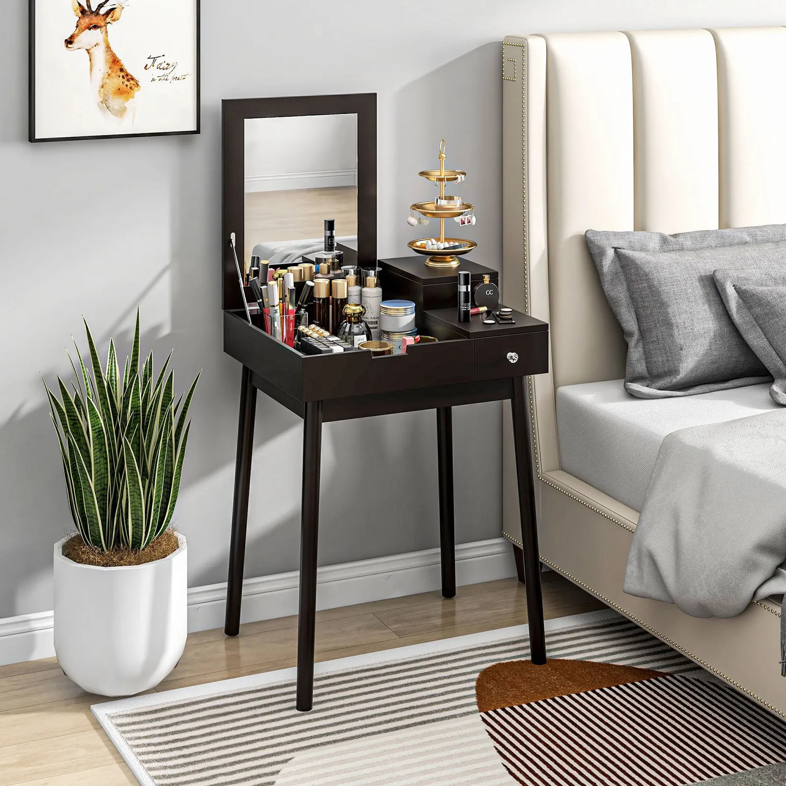 HOMCOM Dressing Table Vanity Desk Flip-up Mirror 2 Drawers in Black