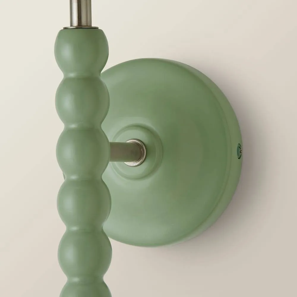 ValueLights Bobbins Pair of Green Wall Lights & Linen Trim Lamp Shades & Bulbs in Pale Green 5