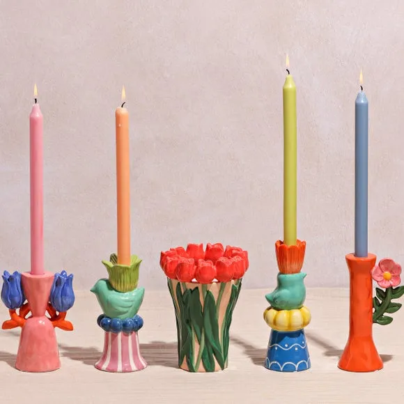 Hestia Bird & Orange Flower Candlestick Holder 4