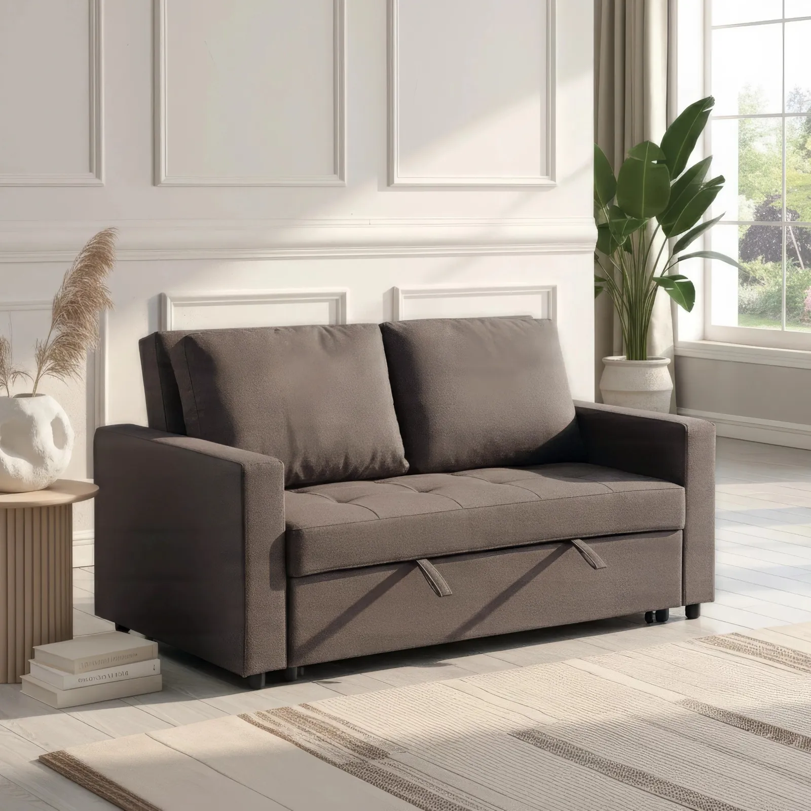 Omari - Two-Seater Sofa Bed - Brown - Fabric - Two Seater - Make It Homely 1