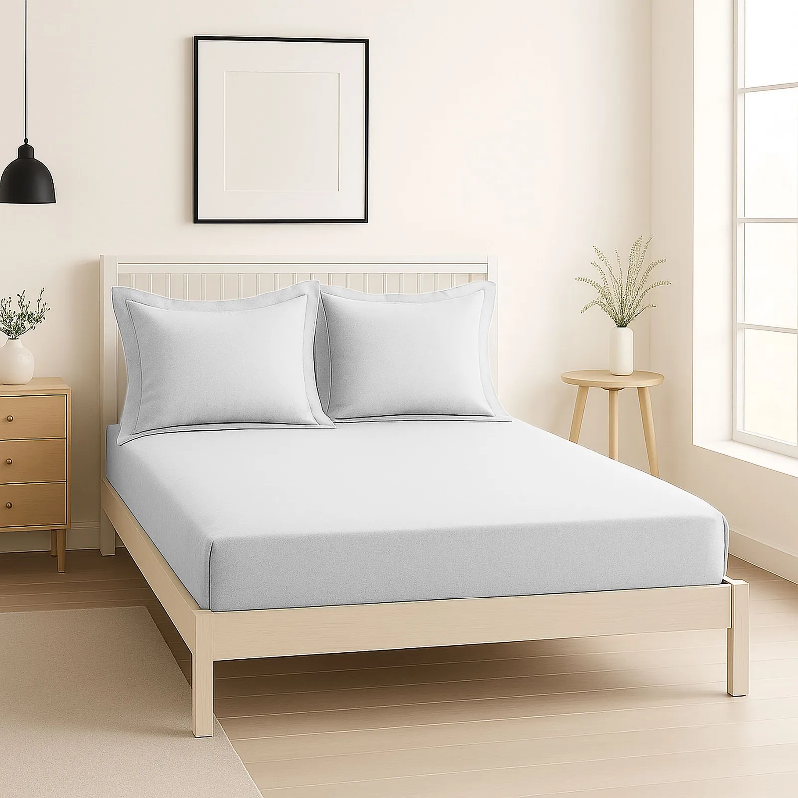 Snug City Luxury 200TC Oxford Border Pillowcase Pair Soft Feel in White