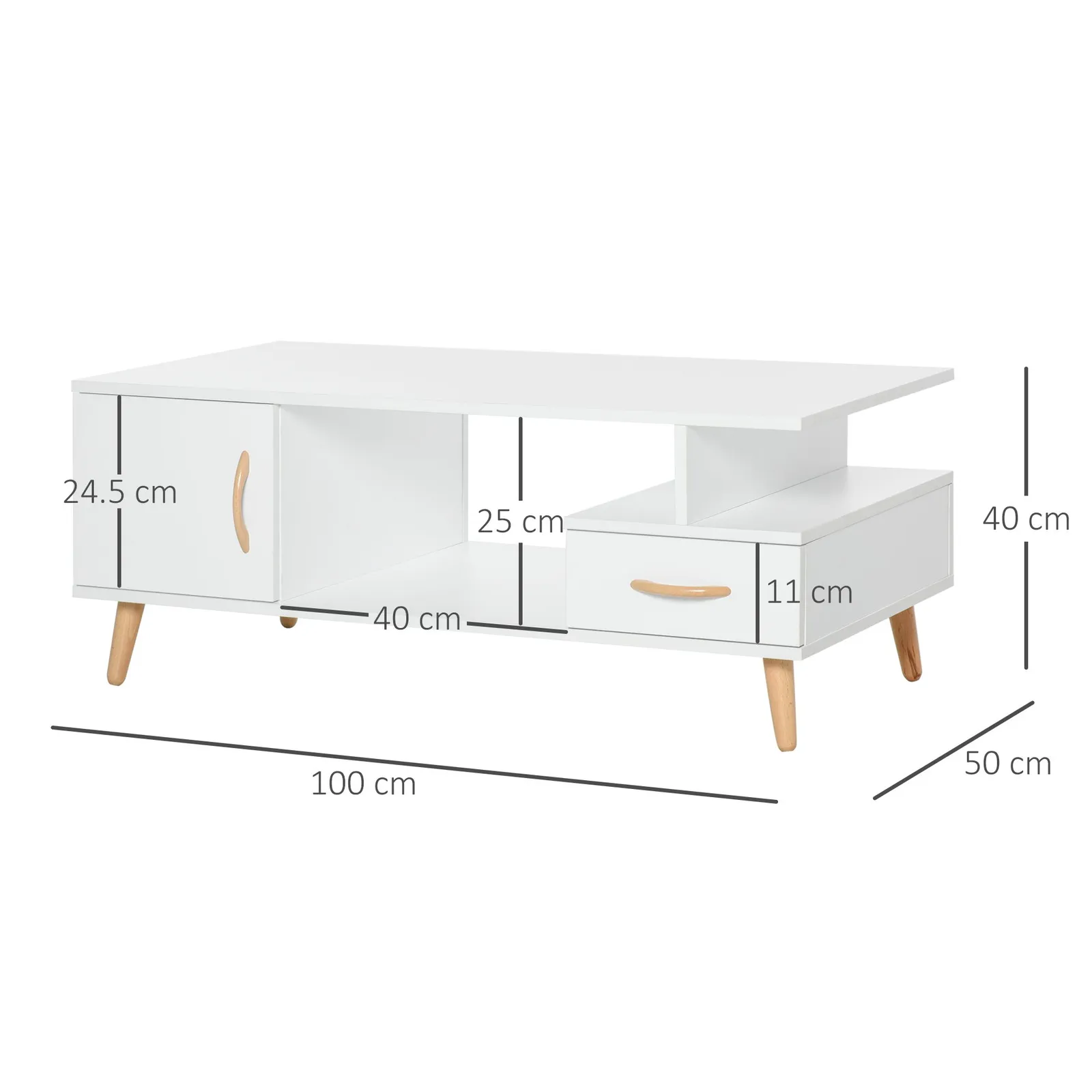 HOMCOM Modern Minimalism Storage Coffee Table Wooden Living Reception Room in White 3