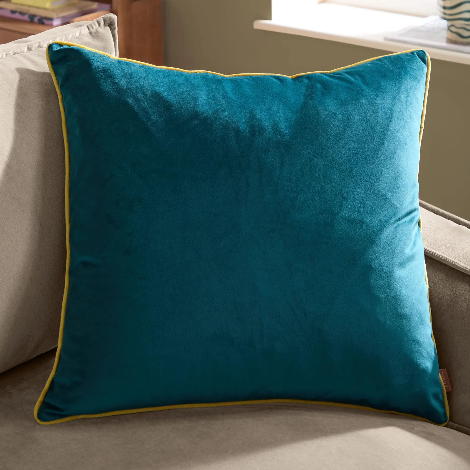 Furn Meridian Velvet Piped Cushion in Turquoise