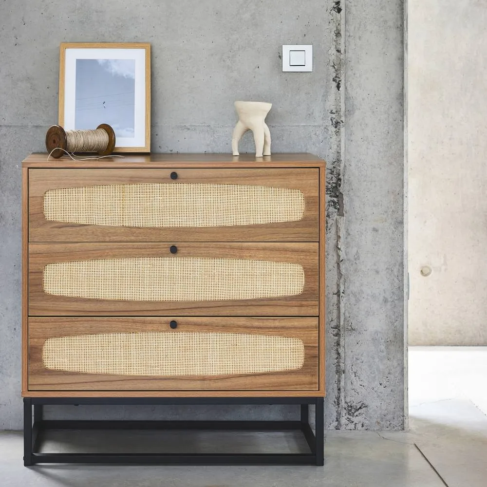 sweeek 3-drawer Chest With Wood & Cane Effect in Light Brown 4