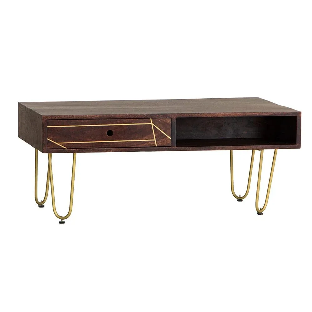 IH Design Jusleen Solid Mango Wood Coffee Table With Drawer in Brown 2