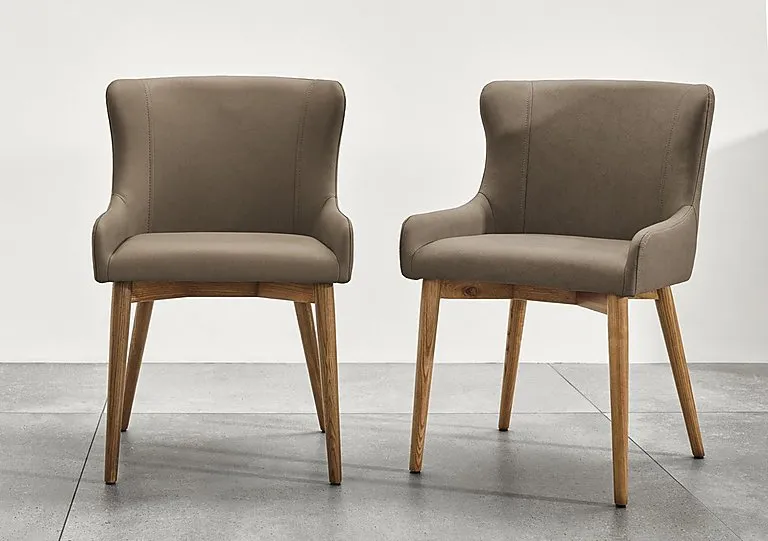 Sansa Set of 6 Faux Leather Dining Chairs with Wooden Legs - Taupe - In Time for Christmas