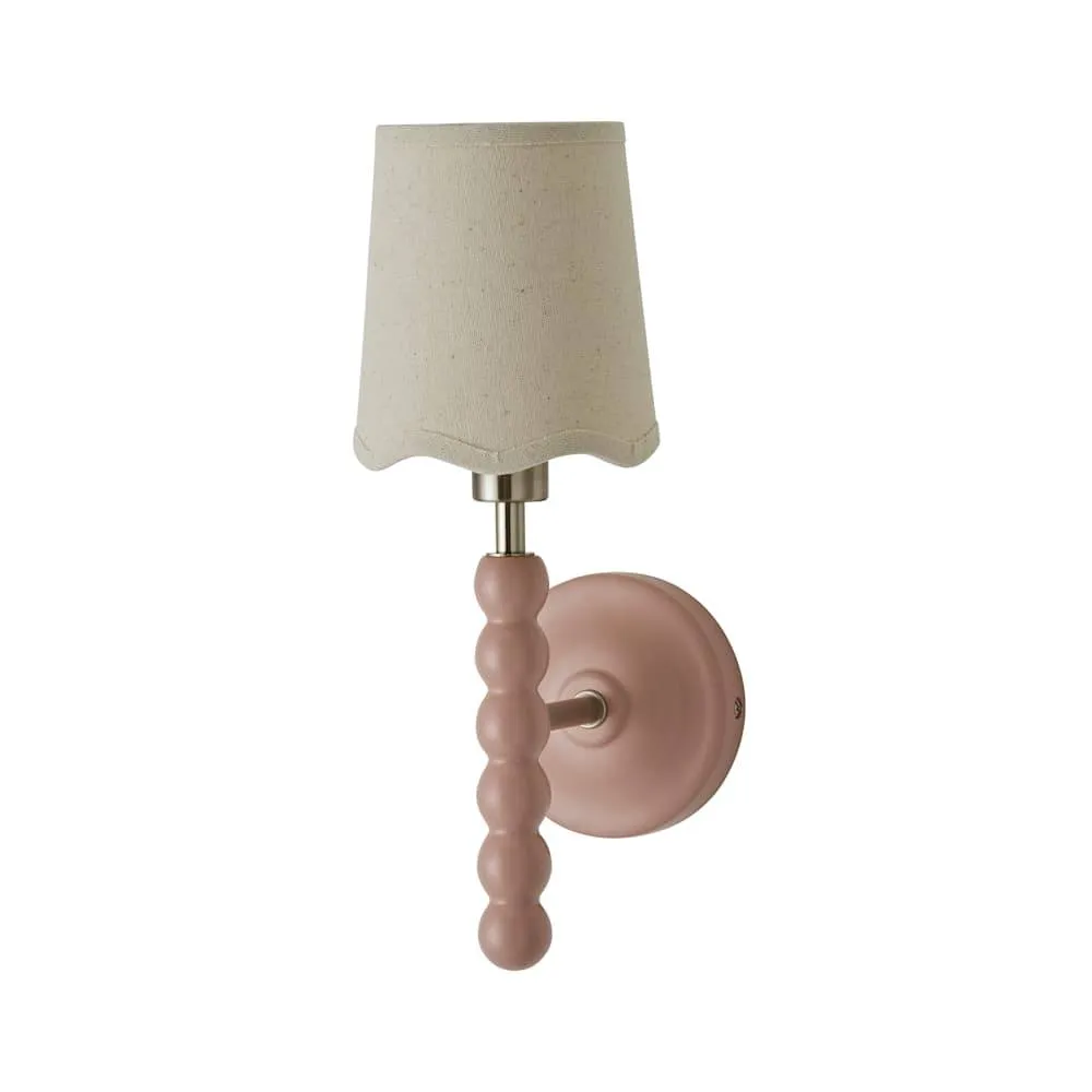 ValueLights Bobbins Pastel Bobble Wall Light & Natural Linen Trim Lamp Shade in Pale Pink 6