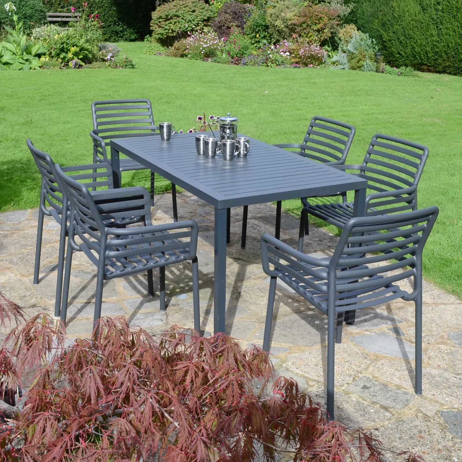 Cube Dining Table with 6 Doga Chair Set Anthracite 2