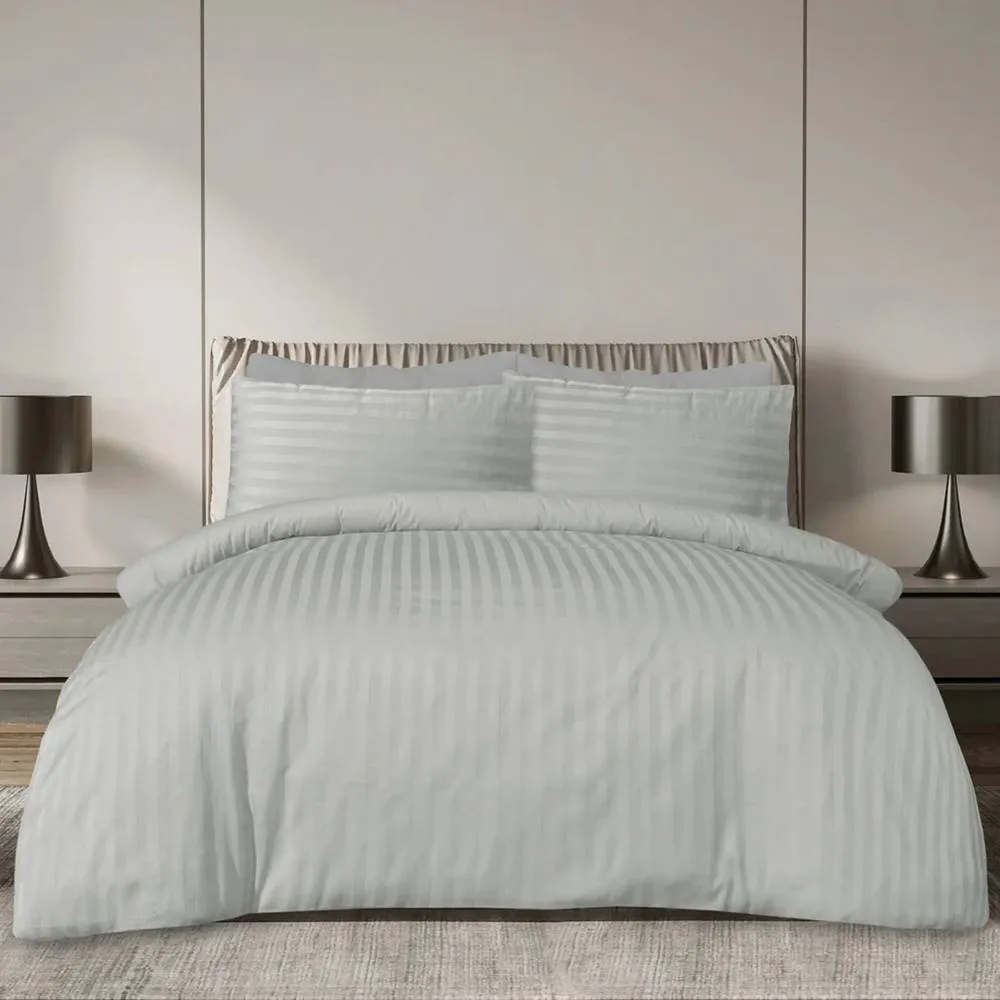 Smart Living Luxury Satin Stripe Reversible Duvet Cover with Pillowcase in Grey