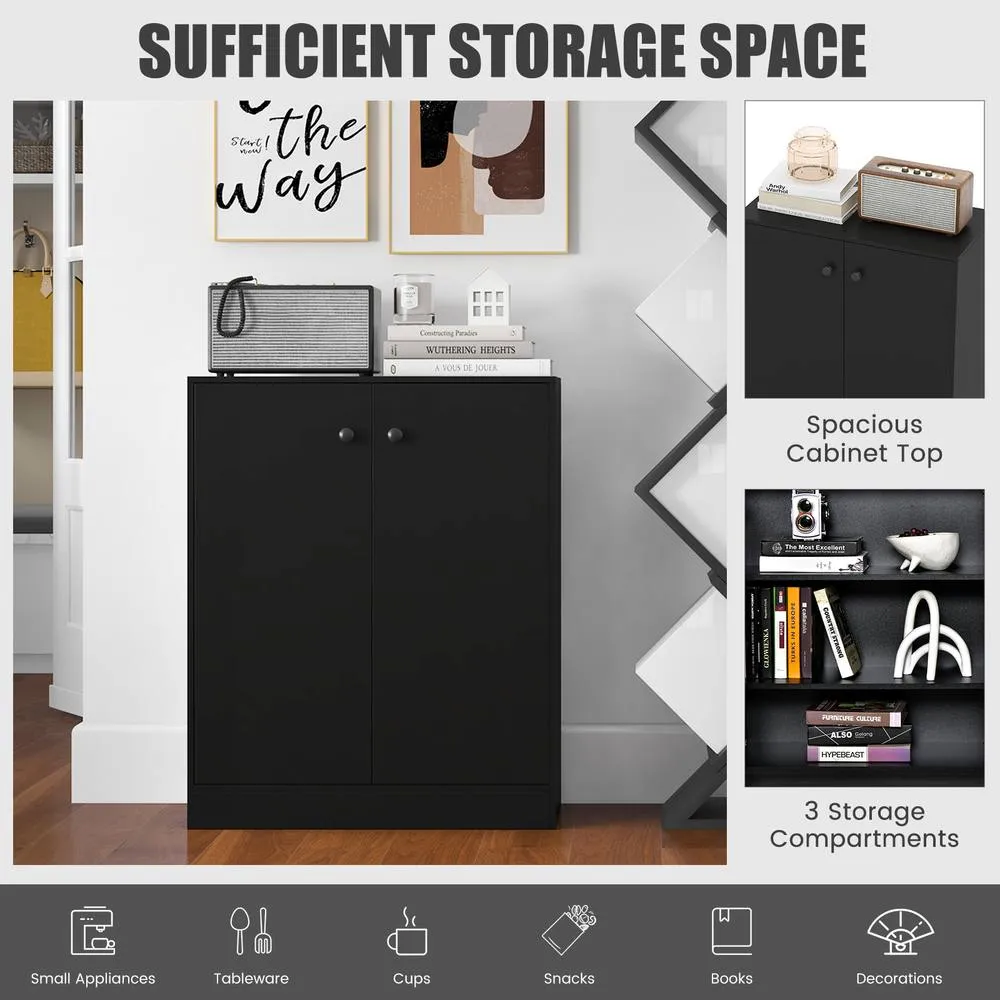 Costway 2-Door Storage Cabinet Buffet Cabinet w/ 3 Shelves Sideboard Kitchen Hallway in Black 4