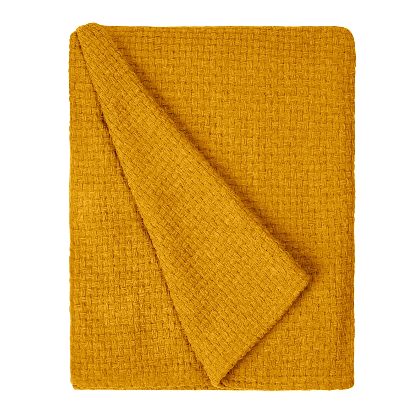 Chenille Basketweave 130cm x 180cm Throw Ochre Yellow