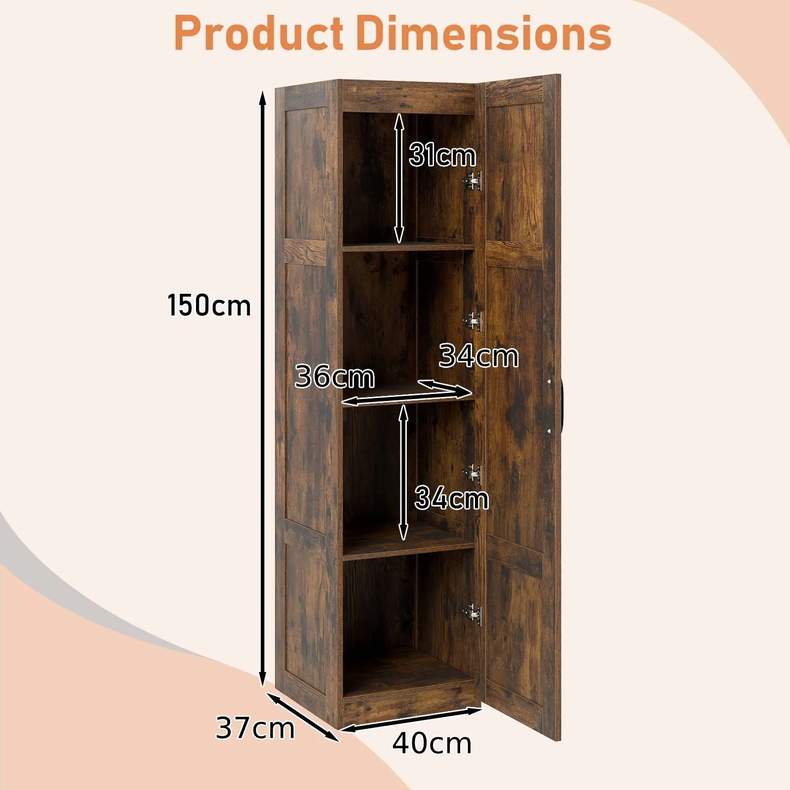 Costway 150 cm Tall Storage Cabinet 4-Tier Freestanding Floor Cabinet in Brown 2