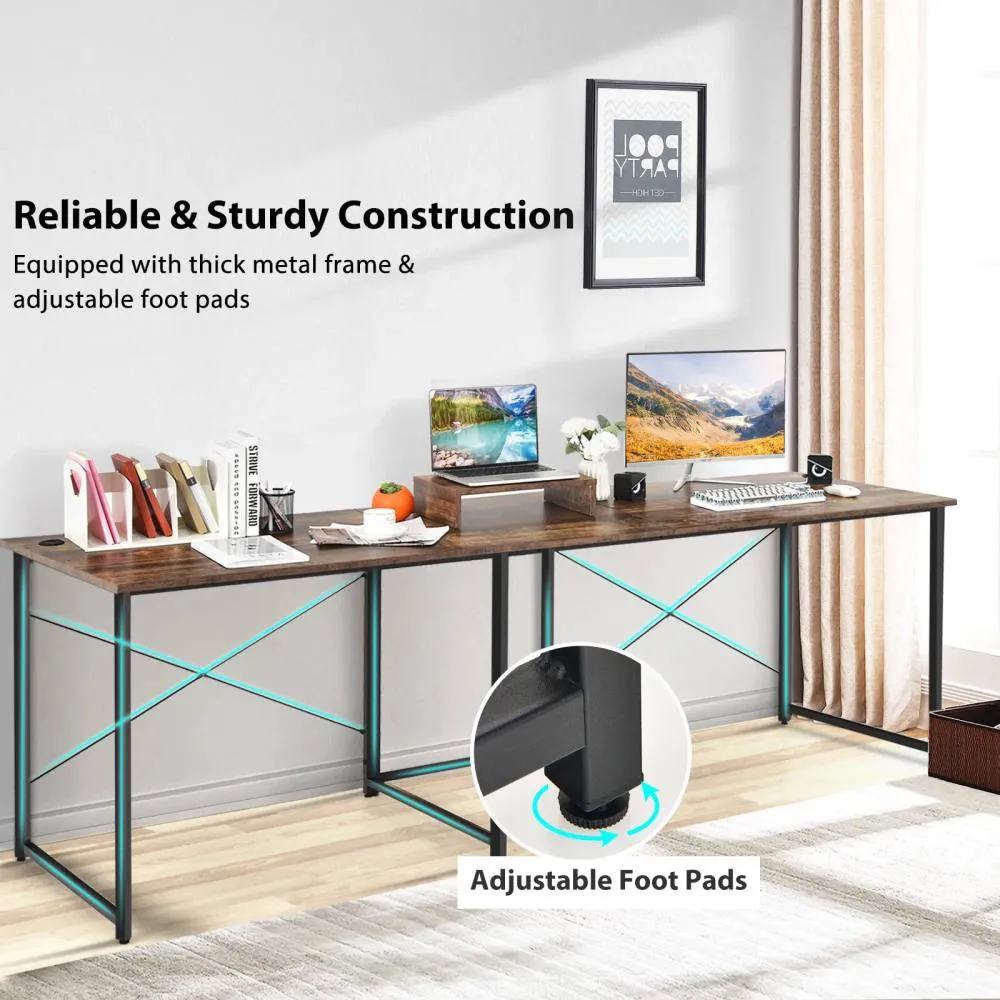 Costway L-Shaped Corner Computer Desk Reversible Study Writing Desk Workstation 2 Person in Brown 6