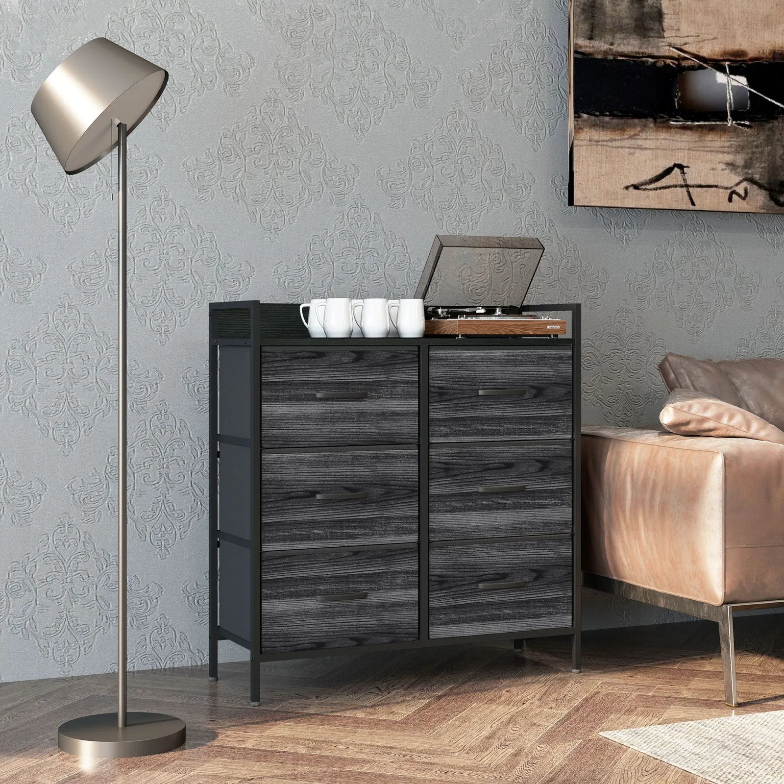 HOMCOM Bedroom Chest of Drawers 6 Drawer Dresser w/ Shelf, Black