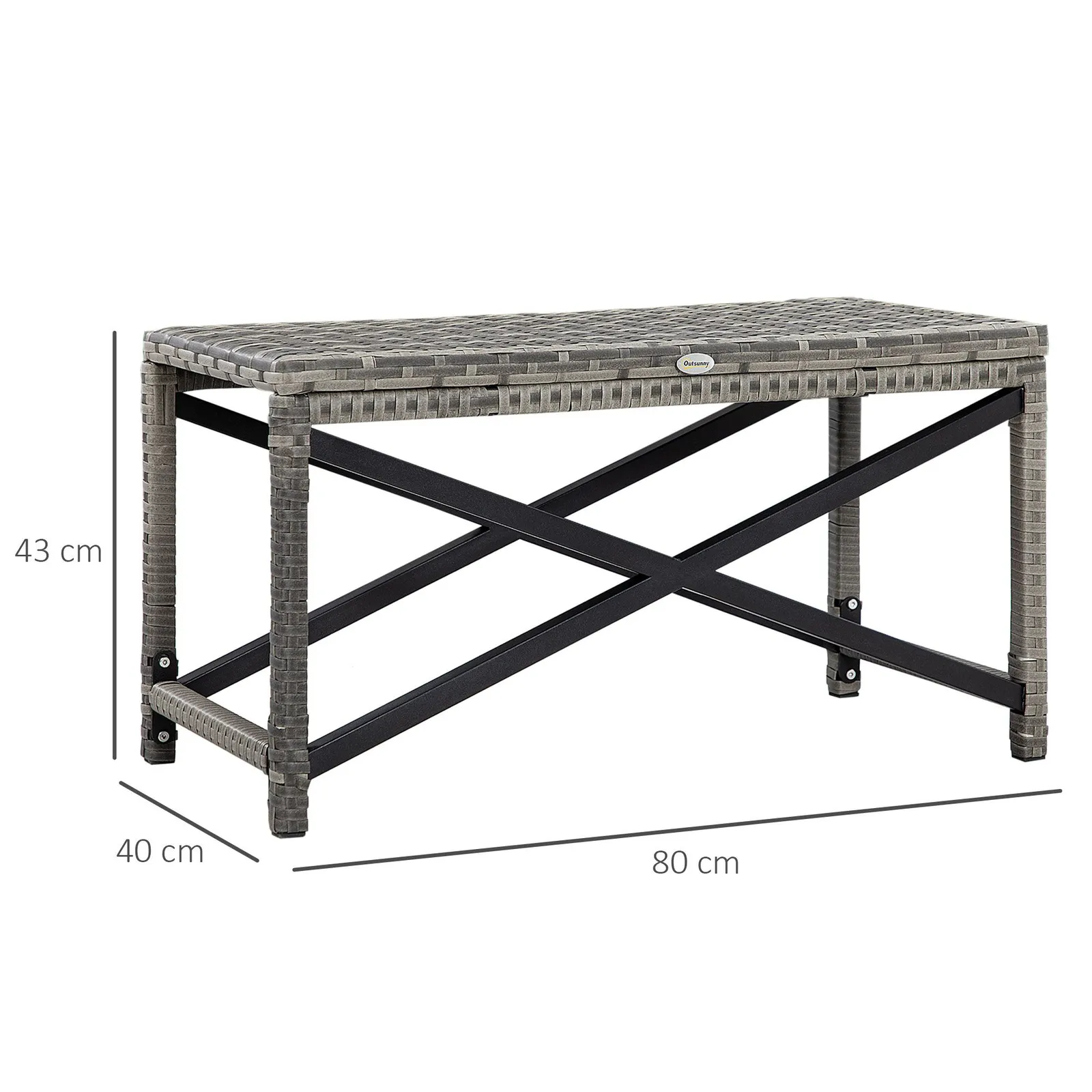 OUTSUNNY Outdoor Coffee Table, PE Rattan Side Table w/ Plastic Board in Grey 3
