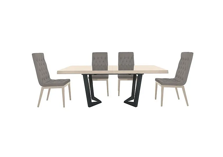 Palazzo 200cm Extending Dining Table in Sand Birch with 4 Capitonne Buttoned Chairs - Scarlet Silver
