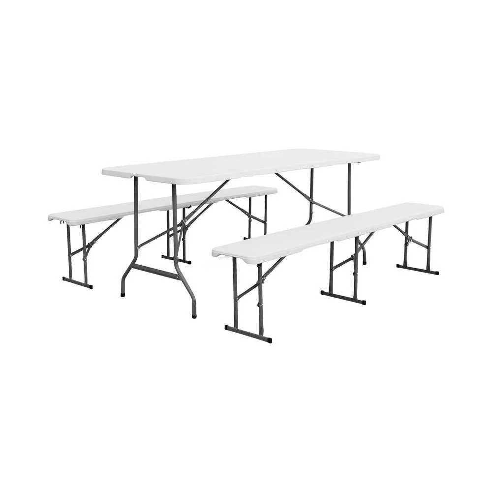 sweeek Folding steel reception table with 2 benches (set of 2) in White 4