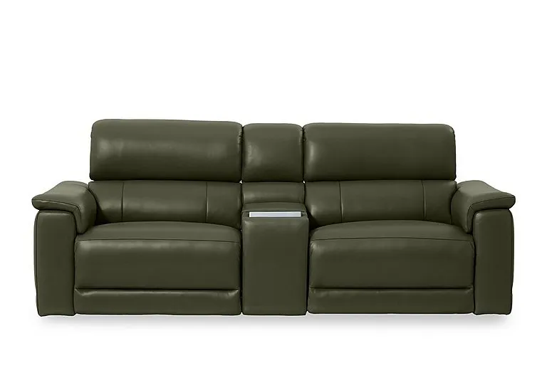 Genius Leather 3 Seater Power Recliner Media Sofa with Power Headrests, Power Lumbar and Heated Seats - Oslo Pine