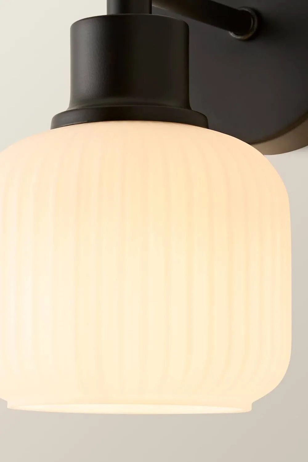 ValueLights Calpe Pair Ribbed Glass Semi Flush Metallic Arm Wall Light in Black 4