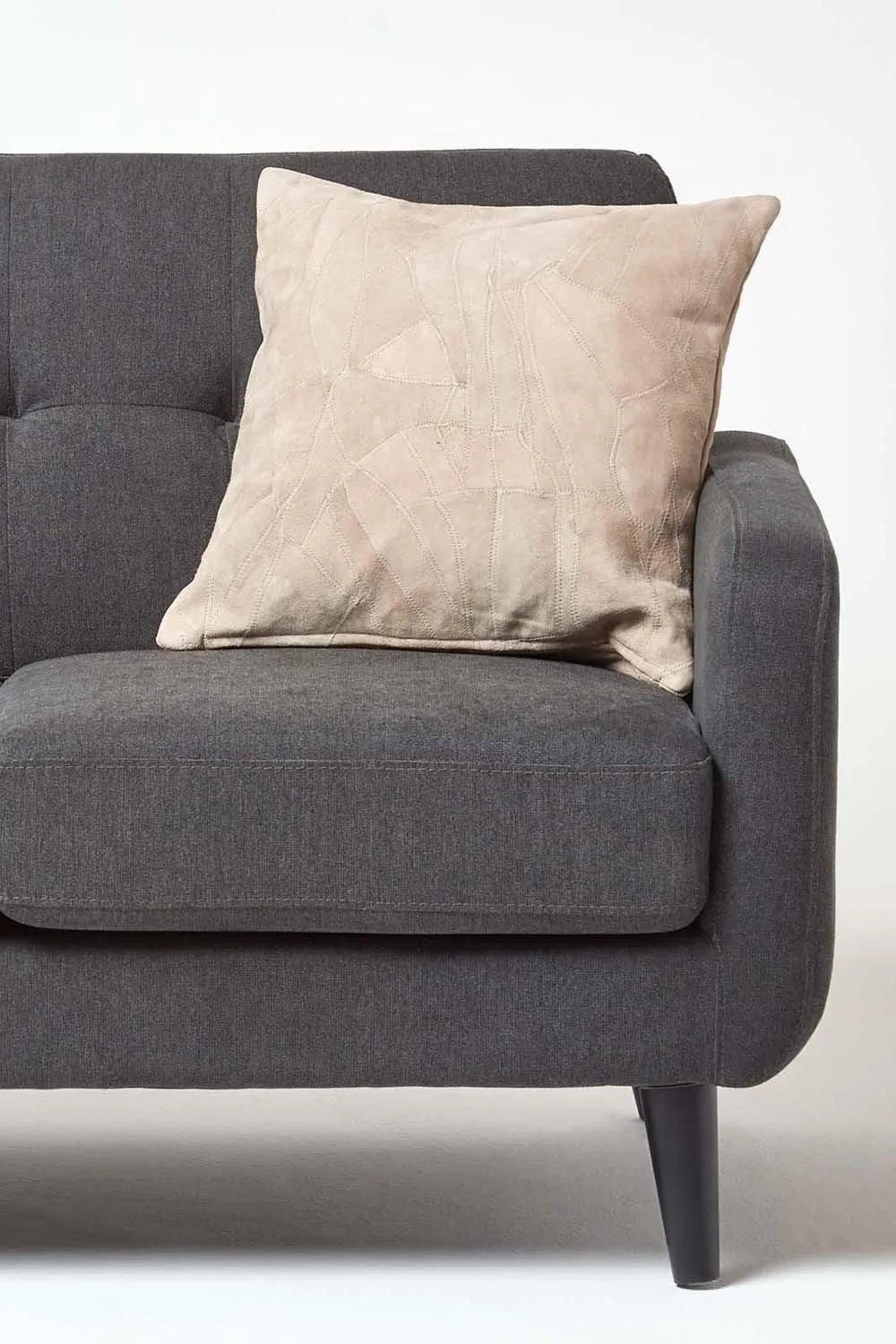 Homescapes Real Leather Suede Cushion with Feather Filling in Cream 4