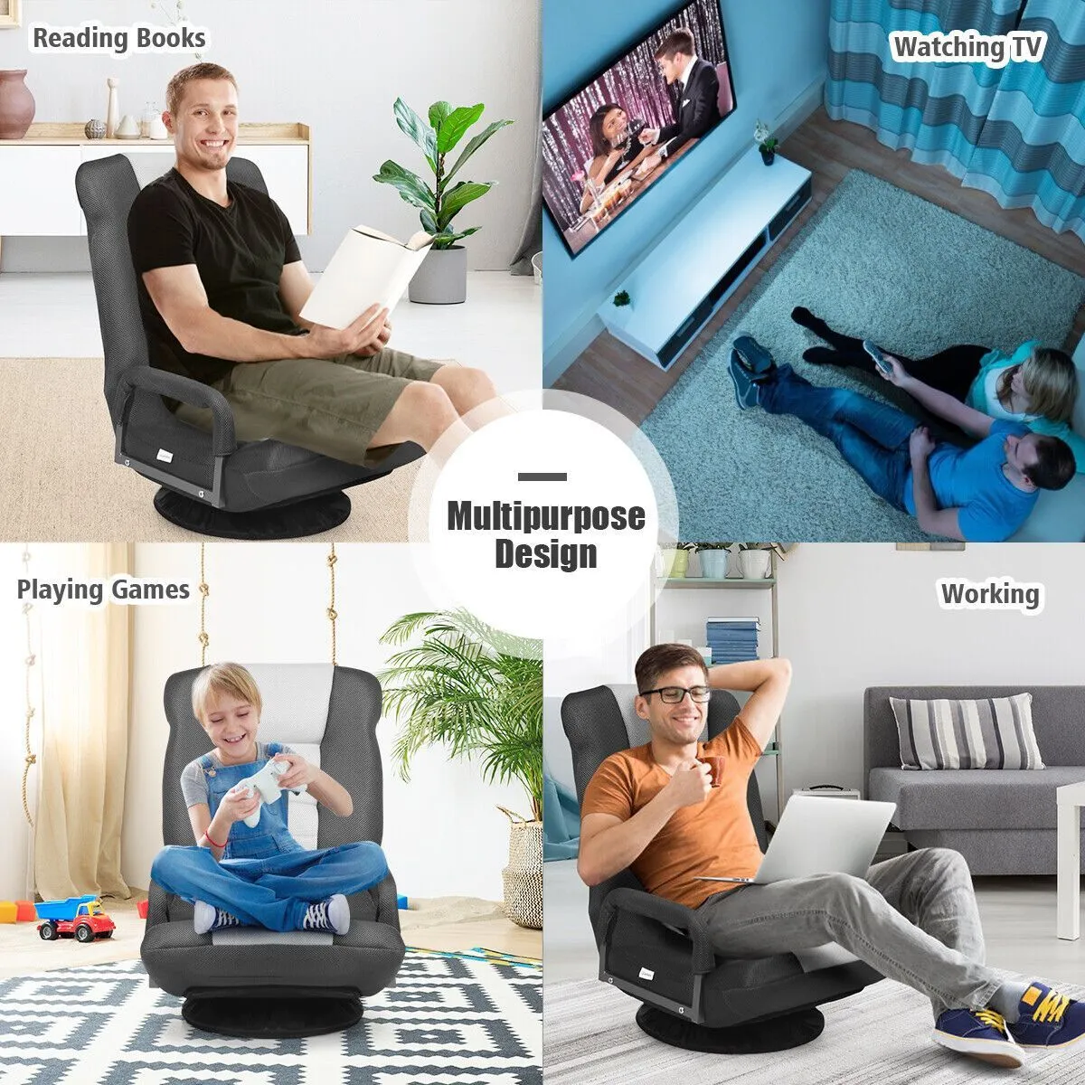 Costway Folding Floor Gaming Chair Adjustable 6-Position Floor Lazy Chair 3