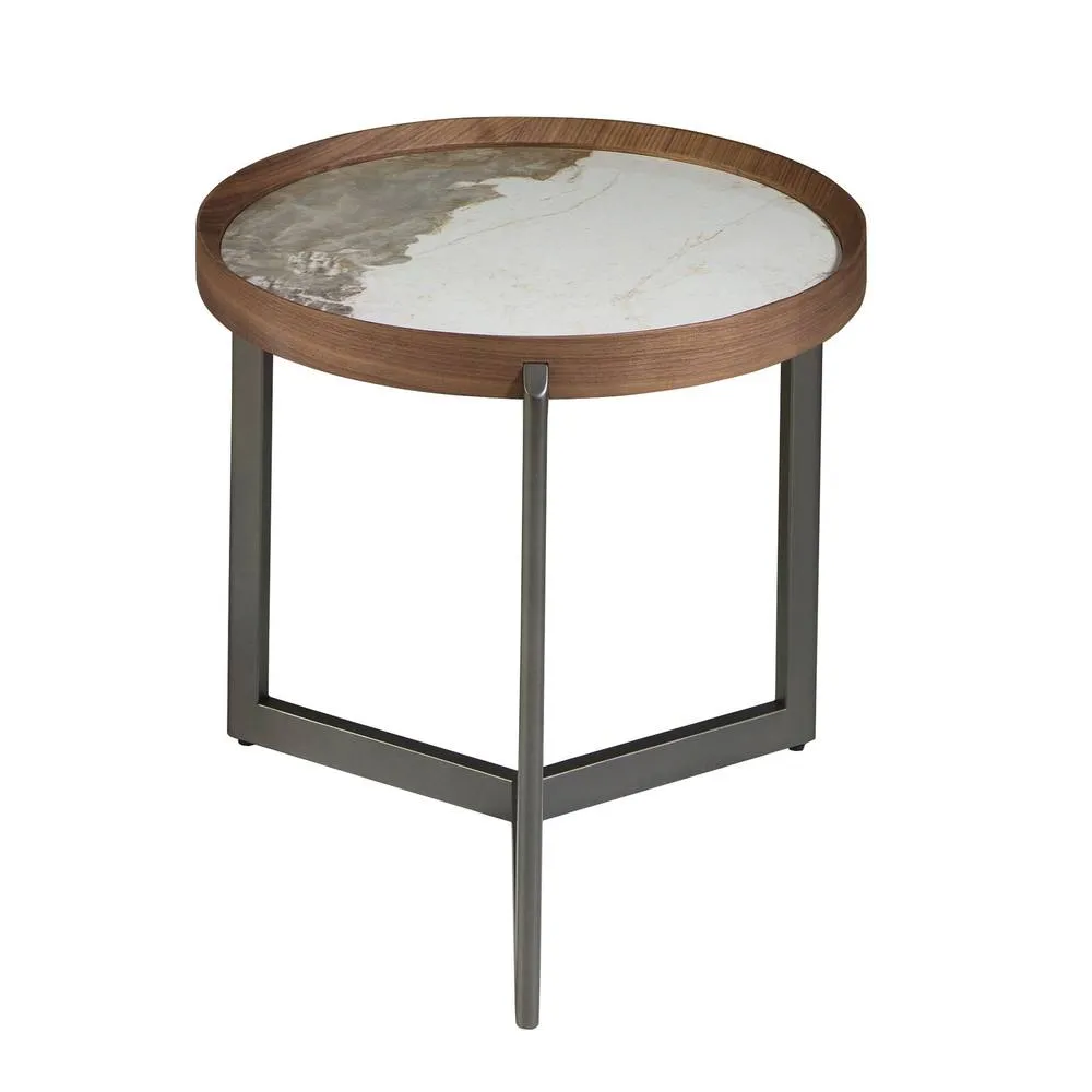 Angel Cerda Round Coffee Table with Porcelain Marble Top, Walnut in Brown 2