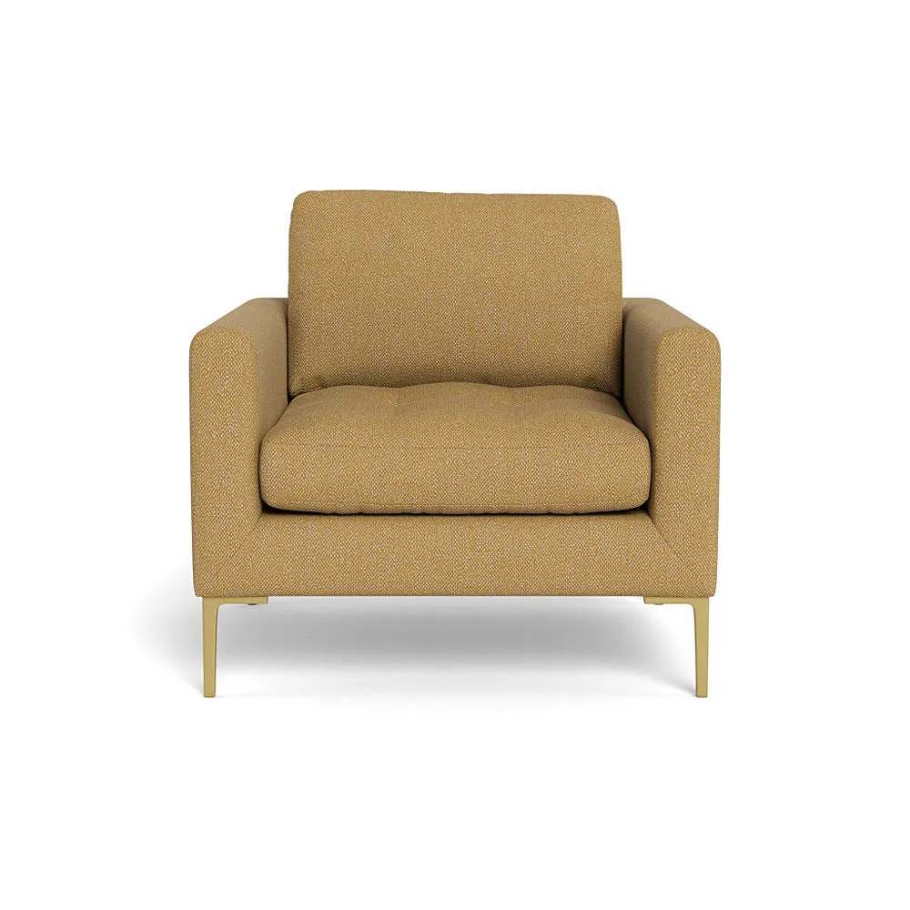 Heal's Eton Armchair Boucle Tweed Citrine Brass Feet