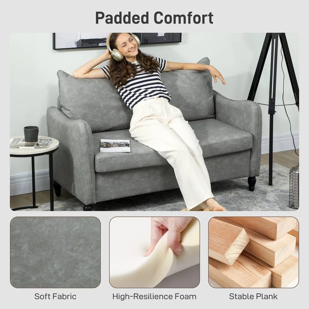 HOMCOM Modern 2 Seater Sofa, PU Leather Upholstered Loveseat Settee in Grey 4