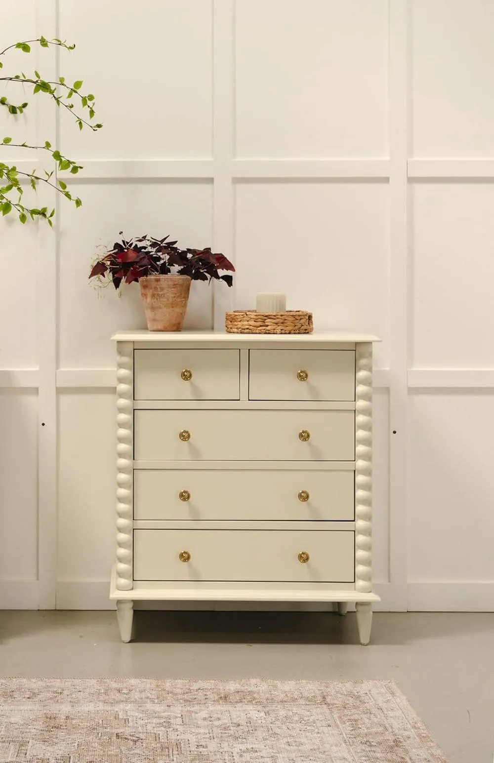 Statement Furniture Cromwell 2 over 3 Chest of Drawers with Bobbin Design in Cream