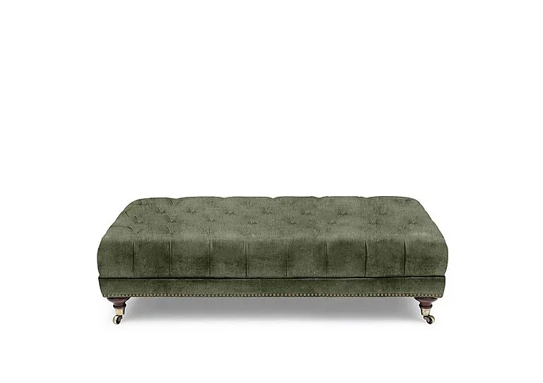 Wallace Fabric Rectangular Footstool with Castors - Hunter Green
