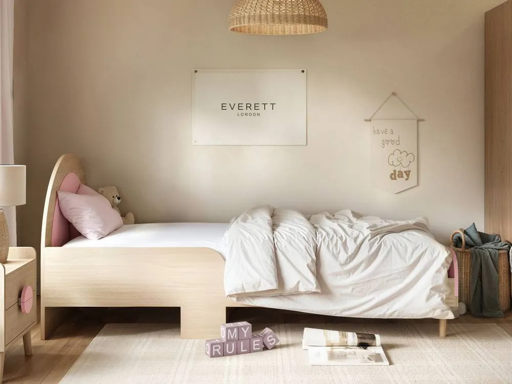 Flair Noah Single Curved Headboard Bed Oak in Pink 2