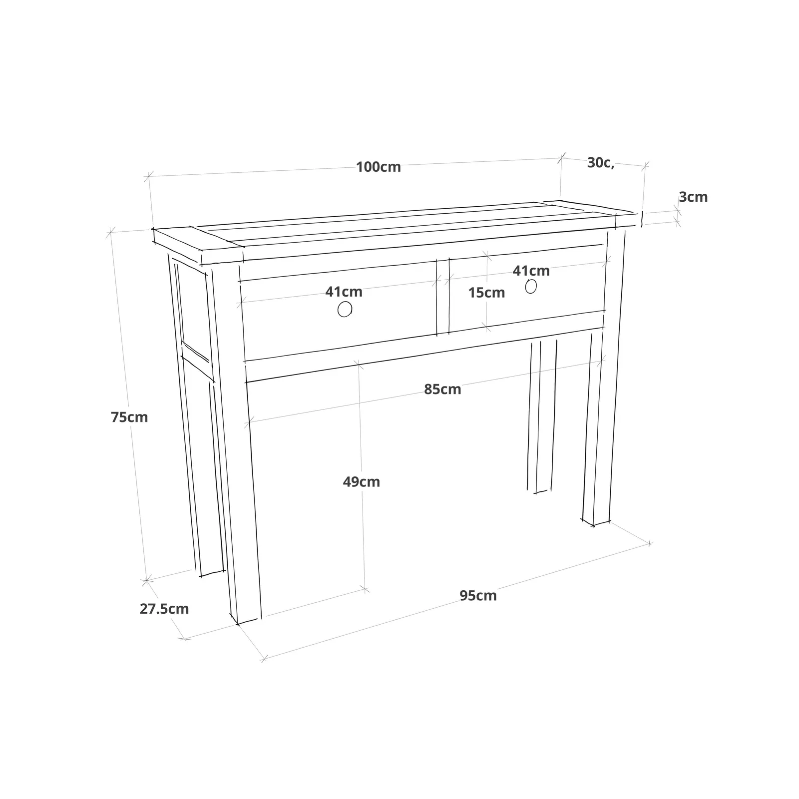 Cabinet Bits Lugo Waxed 2 Drawer Console Table Wood Knob in Light Brown 6
