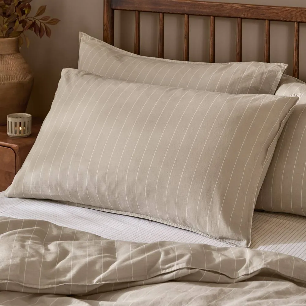 Yard Linear Striped 100% Cotton Pillowcase Pair in Natural 1