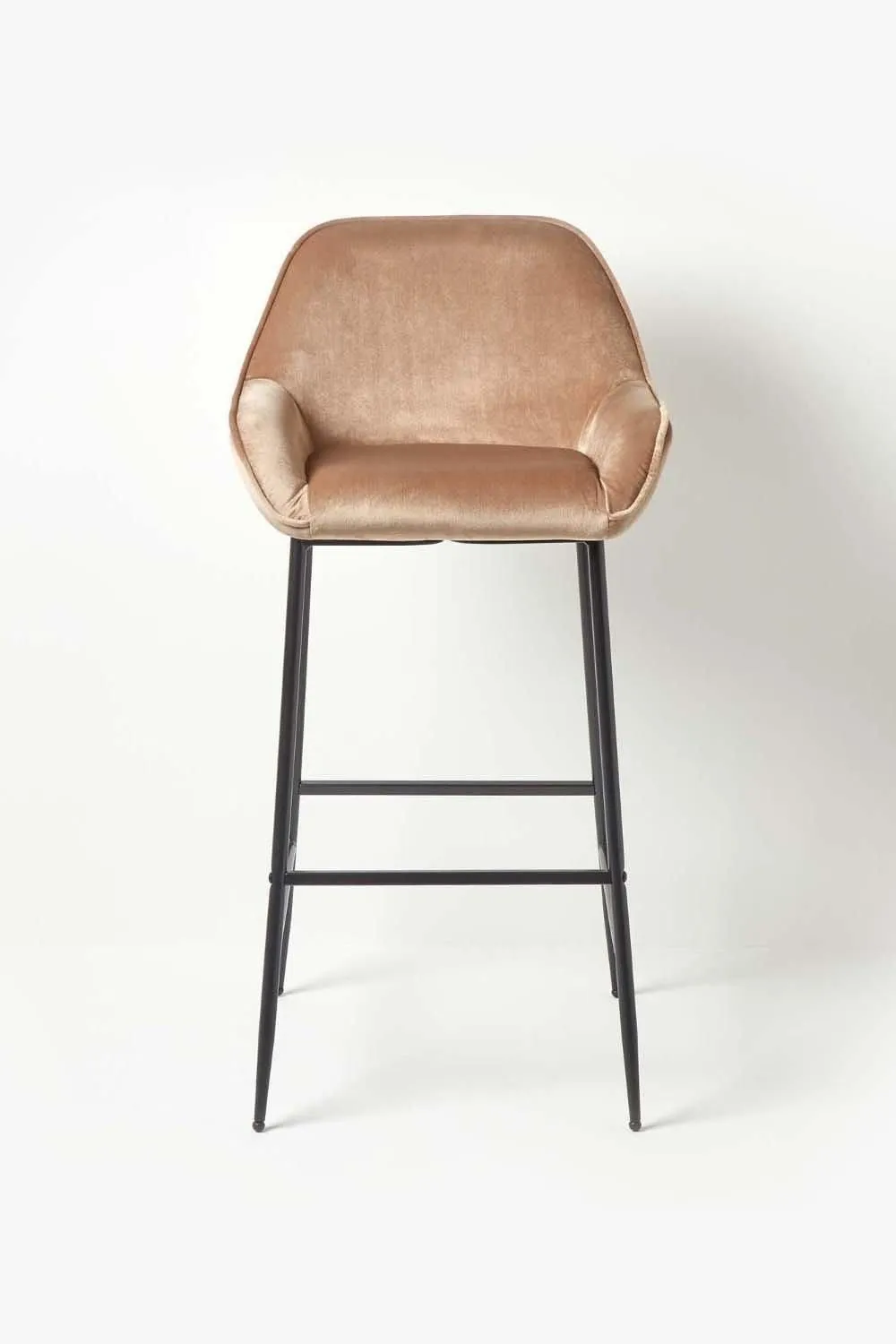 Homescapes Eton Velvet Bar Stool Luxury Upholstered Seat with Arm & Backrest in Beige 2